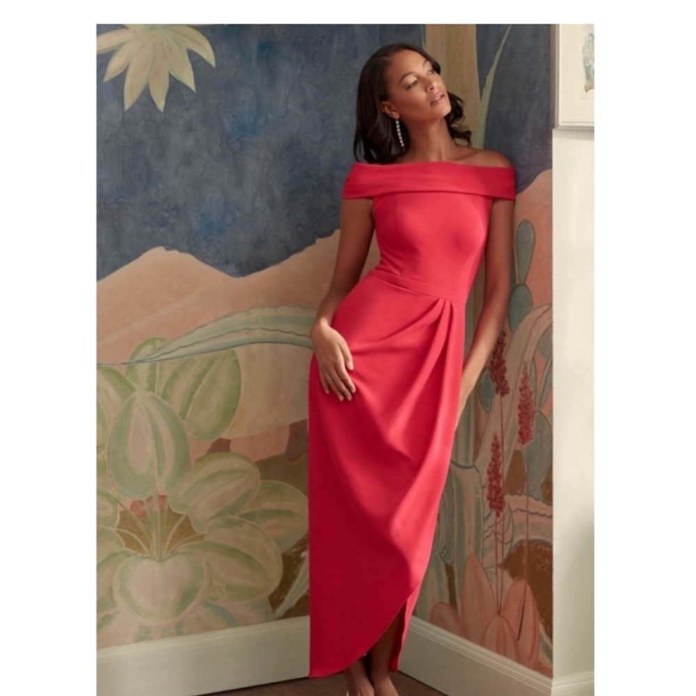 BHLDN Chic Pink Off-Shoulder Midi Dress with Slit